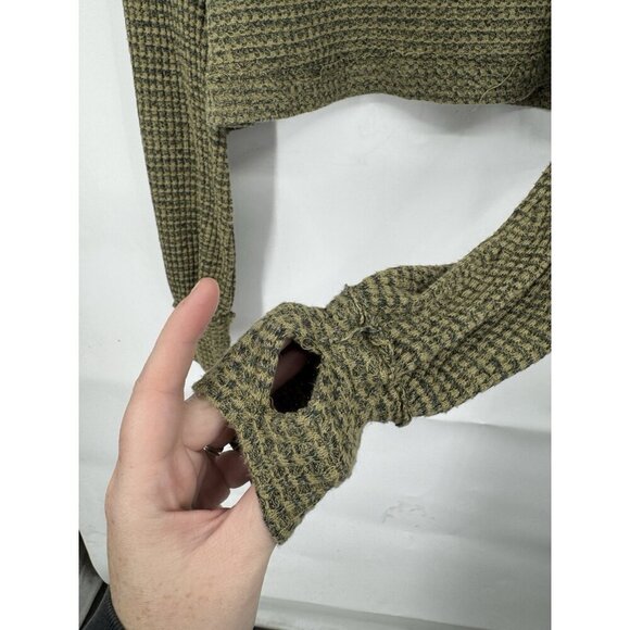 Free People Waffle Knit Cropped Top Women Small Green Oversized Lagenlook Boho - Picture 11 of 12